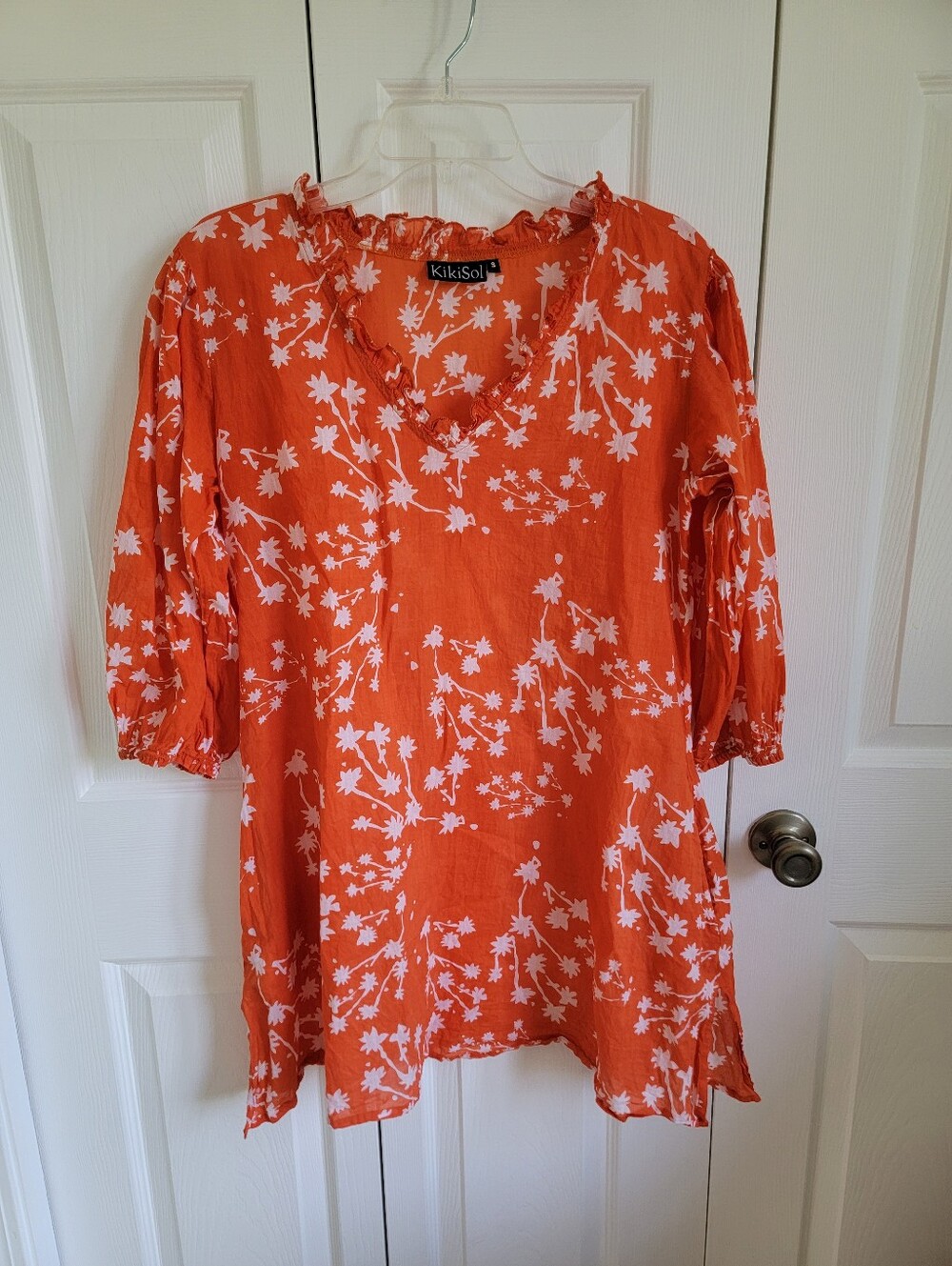 KikiSol Orange Floral Tunic Top Women's Small
